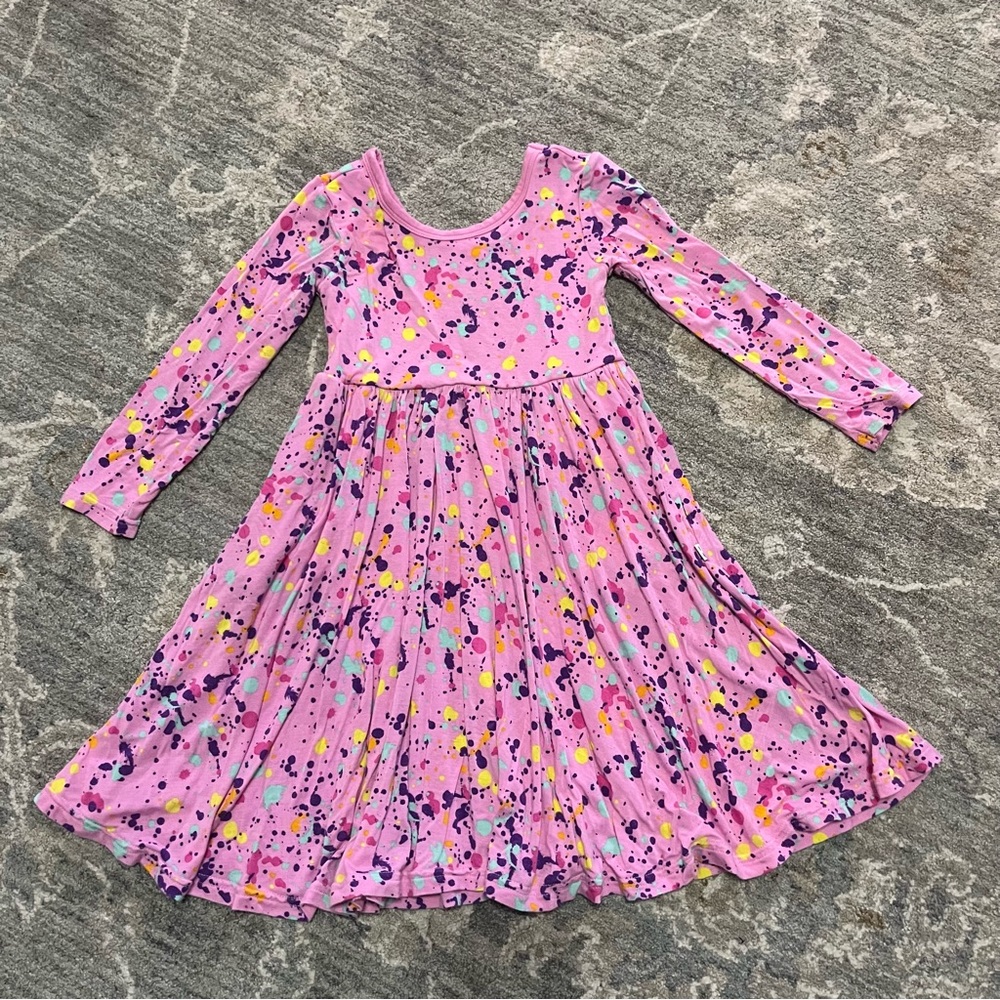 Little Sleepies Bamboo Cotton Twirl Dress Splatter Print Long Sleeves 2T